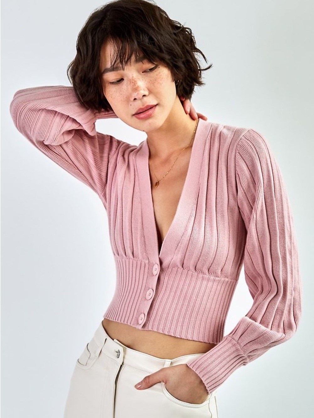 Wilfred Dusty Rose Ribbed Button-Front Cardigan | Size S